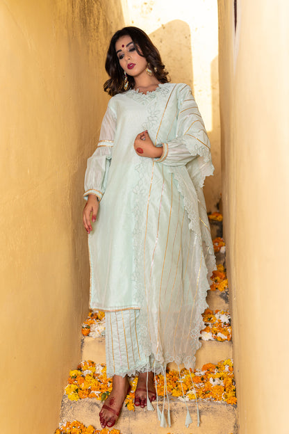 PASTEL BLUE CUTWORK SUIT
