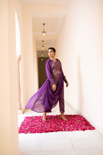 PURPLE PANT SAREE