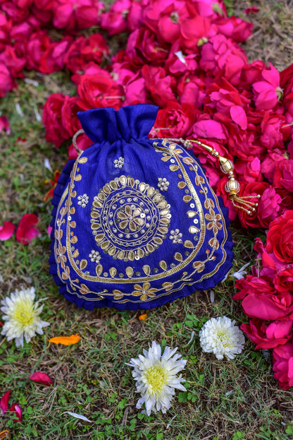 ROYAL BLUE GOTA POTHLI BAG