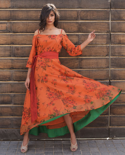 RUST ASSYMETRIC DRESS