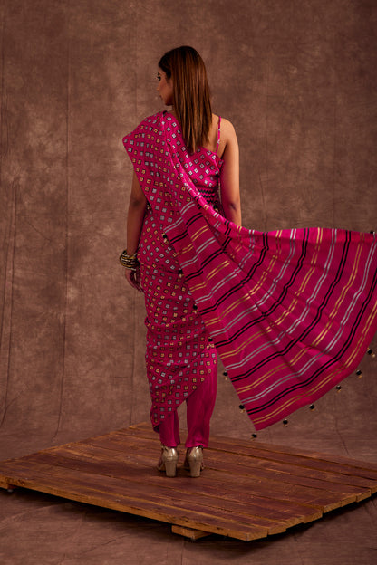 FUSCIA DRAPE SAREE