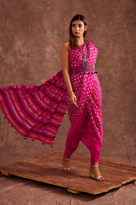 FUSCIA DRAPE SAREE