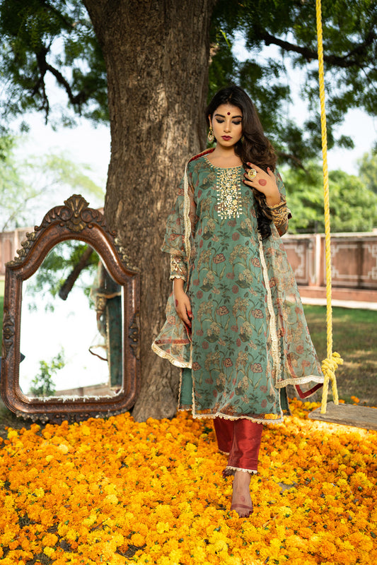 SEA GREEN GOTAPATTI SUIT