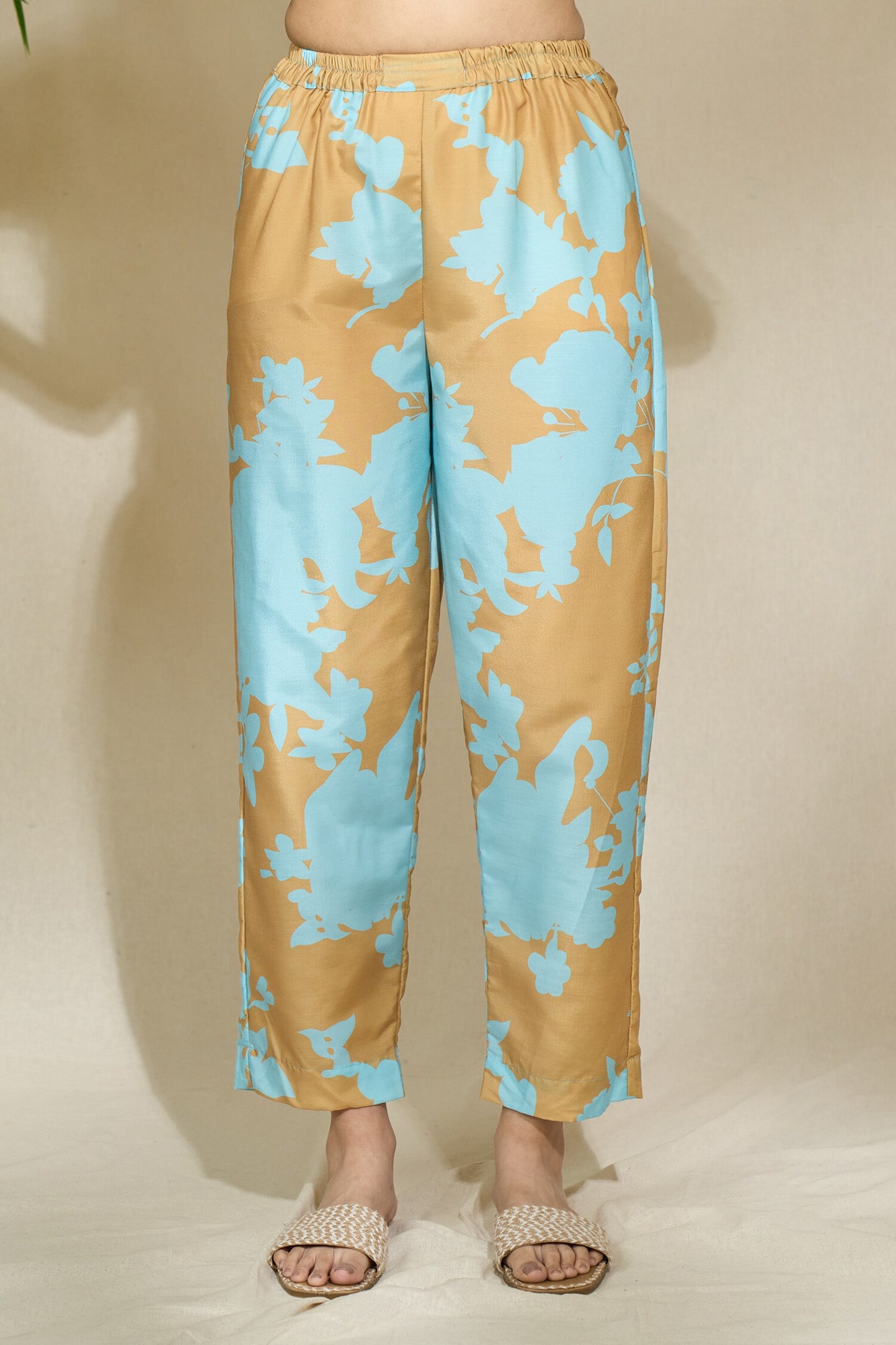 MUSTARD TRI PRINT LONG SHIRT SET