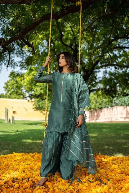 TEAL CUTWORK GHARARA SET