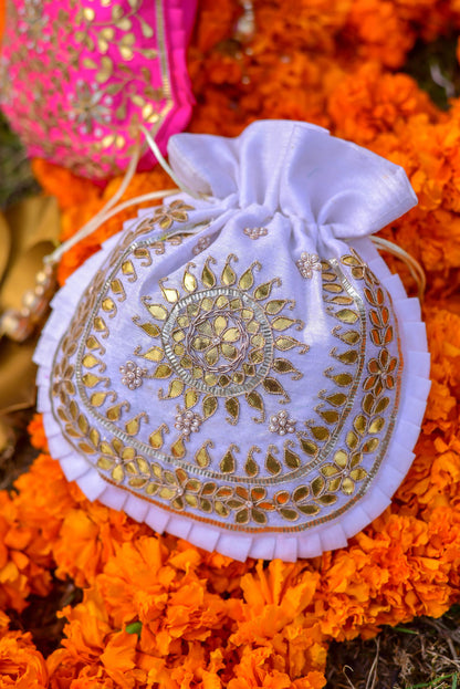 WHITE GOTA POTHLI BAG