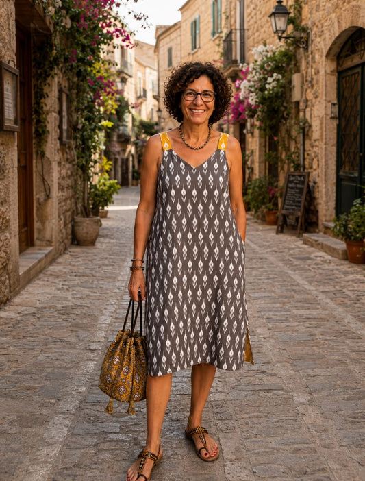 GREY YELLOW COTTON DRESS