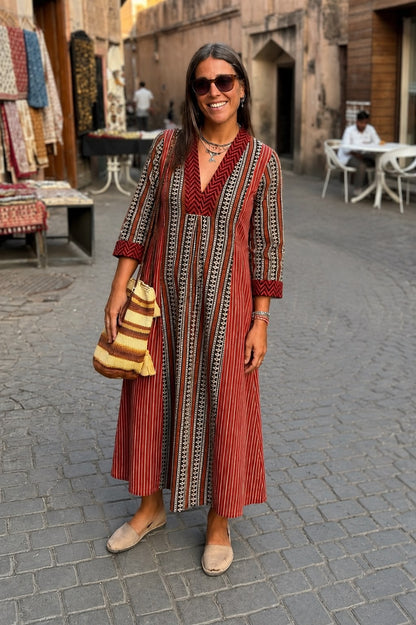 MAROON PANELLED COTTON DRESS