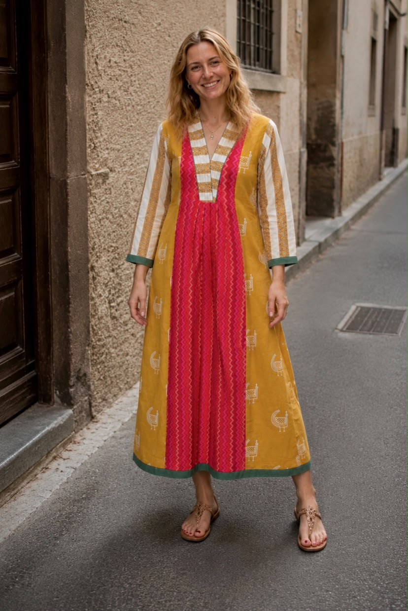 JAIPURI PEACOCK HANDBLOCK COTTON DRESS