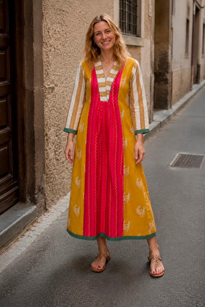 JAIPURI PEACOCK HANDBLOCK COTTON DRESS