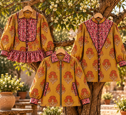 MUSTARD PRINTED COTTON JACKETS