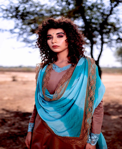 BROWN KURTA SET WITH BLUE DUPATTA