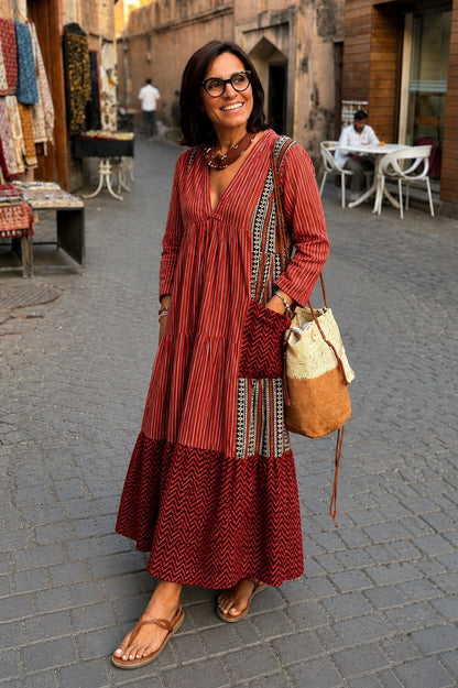 MAROON MUTLIPRINT COTTON DRESS