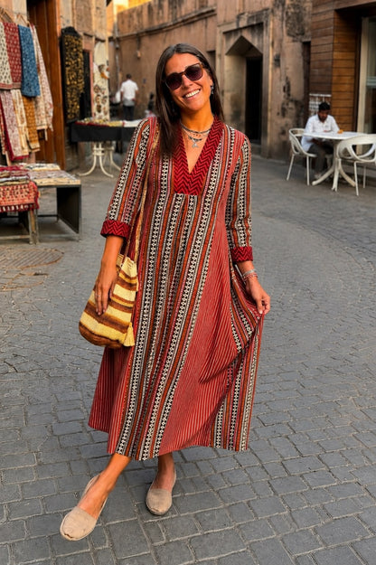 MAROON PANELLED COTTON DRESS