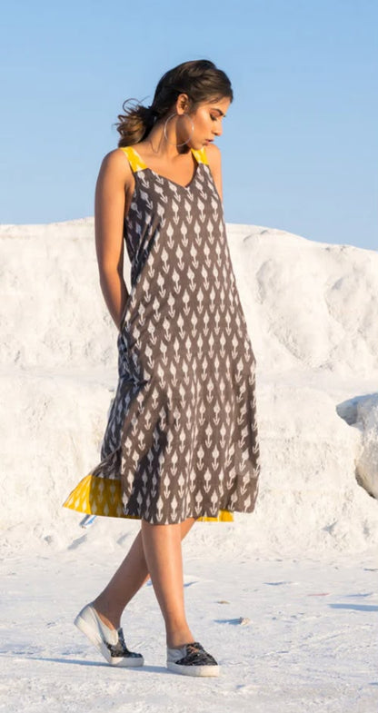 GREY YELLOW COTTON DRESS