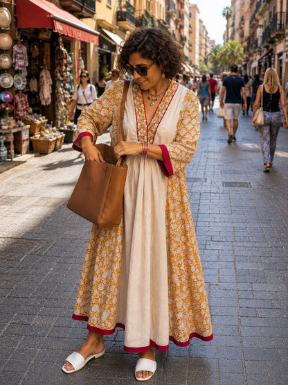 IVORY MUSTARD COTTON DRESS