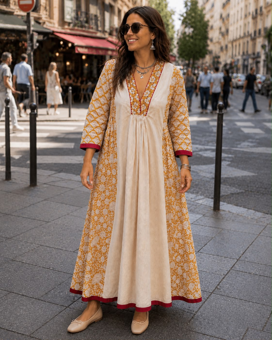 IVORY MUSTARD COTTON DRESS