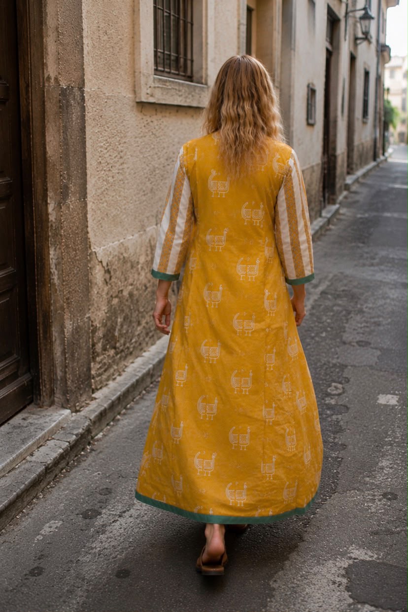 JAIPURI PEACOCK HANDBLOCK COTTON DRESS
