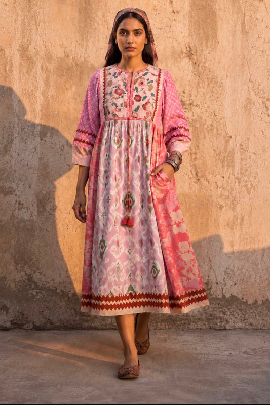SORBET COTTONS MULTIPRINT DRESS