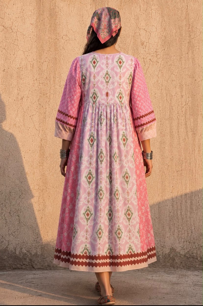 SORBET COTTONS MULTIPRINT DRESS