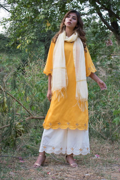 YELLOW OFFWHITE CUTWORK SET