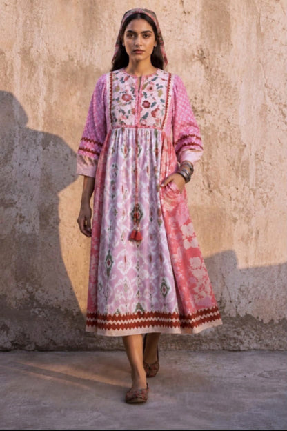 SORBET COTTONS MULTIPRINT DRESS
