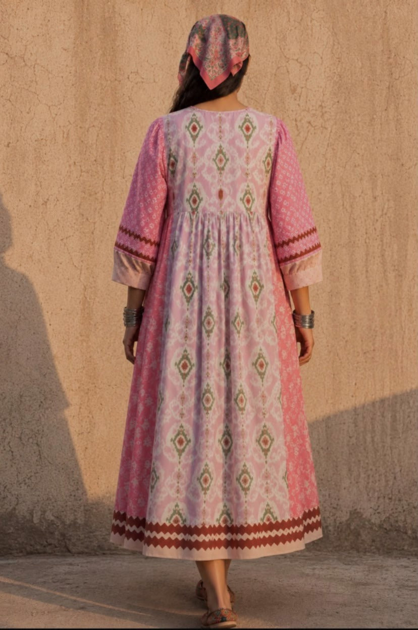 SORBET COTTONS MULTIPRINT DRESS