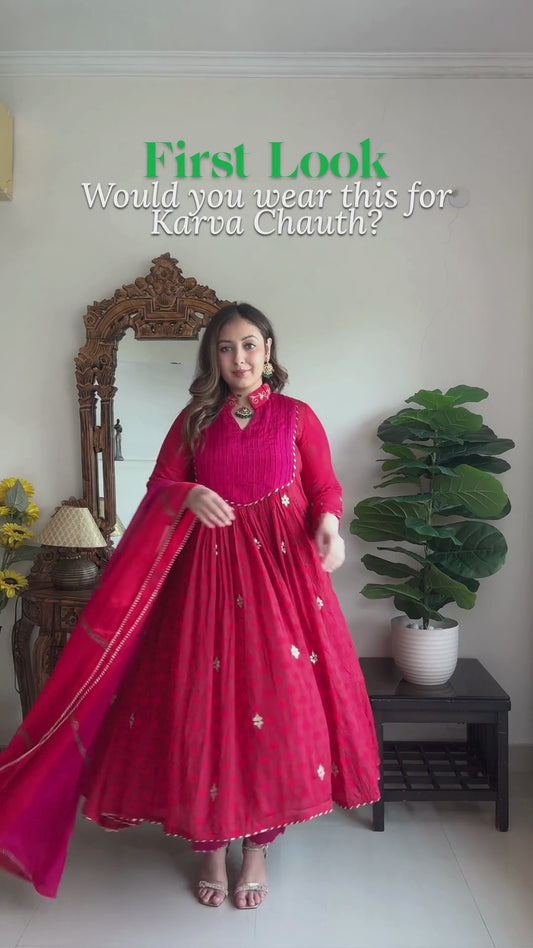 RED PINK SUIT SHADED DUPATTA